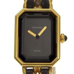 Chanel Premiere S Watch H0001 Gold Plated x Leather Black Quartz Analog Dial ...
